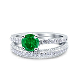 Art Deco Two Piece Wedding Bridal Ring Band Round Simulated Cubic Zirconia 925 Sterling Silver
