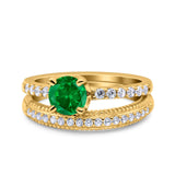 Art Deco Two Piece Wedding Bridal Ring Band Round Simulated Cubic Zirconia 925 Sterling Silver