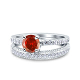 Art Deco Two Piece Wedding Bridal Ring Band Round Simulated Cubic Zirconia 925 Sterling Silver