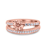 Art Deco Two Piece Wedding Bridal Ring Band Round Simulated Cubic Zirconia 925 Sterling Silver