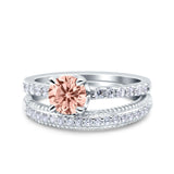 Art Deco Two Piece Wedding Bridal Ring Band Round Simulated Cubic Zirconia 925 Sterling Silver