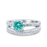 Art Deco Two Piece Wedding Bridal Ring Band Round Simulated Cubic Zirconia 925 Sterling Silver