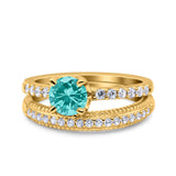 Art Deco Two Piece Wedding Bridal Ring Band Round Simulated Cubic Zirconia 925 Sterling Silver