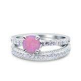 Art Deco Two Piece Wedding Bridal Ring Band Round Simulated Cubic Zirconia 925 Sterling Silver