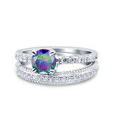 Art Deco Two Piece Wedding Bridal Ring Band Round Simulated Cubic Zirconia 925 Sterling Silver