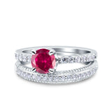 Art Deco Two Piece Wedding Bridal Ring Band Round Simulated Cubic Zirconia 925 Sterling Silver