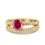 Art Deco Two Piece Wedding Bridal Ring Band Round Simulated Cubic Zirconia 925 Sterling Silver