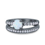 Art Deco Two Piece Wedding Bridal Ring Band Round Simulated Cubic Zirconia 925 Sterling Silver