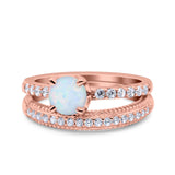 Art Deco Two Piece Wedding Bridal Ring Band Round Simulated Cubic Zirconia 925 Sterling Silver