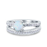 Art Deco Two Piece Wedding Bridal Ring Band Round Simulated Cubic Zirconia 925 Sterling Silver
