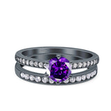 Two Piece Art Deco Wedding Engagement Bridal Ring Round Simulated Cubic Zirconia 925 Sterling Silver