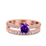 Two Piece Art Deco Wedding Engagement Bridal Ring Round Simulated Cubic Zirconia 925 Sterling Silver