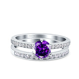 Two Piece Art Deco Wedding Engagement Bridal Ring Round Simulated Cubic Zirconia 925 Sterling Silver