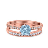 Two Piece Art Deco Wedding Engagement Bridal Ring Round Simulated Cubic Zirconia 925 Sterling Silver