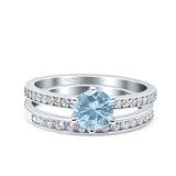 Two Piece Art Deco Wedding Engagement Bridal Ring Round Simulated Cubic Zirconia 925 Sterling Silver