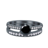 Two Piece Art Deco Wedding Engagement Bridal Ring Round Simulated Cubic Zirconia 925 Sterling Silver
