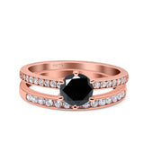 Two Piece Art Deco Wedding Engagement Bridal Ring Round Simulated Cubic Zirconia 925 Sterling Silver
