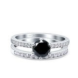 Two Piece Art Deco Wedding Engagement Bridal Ring Round Simulated Cubic Zirconia 925 Sterling Silver