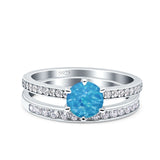 Two Piece Art Deco Wedding Engagement Bridal Ring Round Simulated Cubic Zirconia 925 Sterling Silver