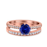 Two Piece Art Deco Wedding Engagement Bridal Ring Round Simulated Cubic Zirconia 925 Sterling Silver