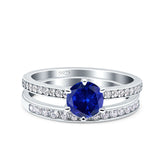Two Piece Art Deco Wedding Engagement Bridal Ring Round Simulated Cubic Zirconia 925 Sterling Silver