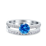 Two Piece Art Deco Wedding Engagement Bridal Ring Round Simulated Cubic Zirconia 925 Sterling Silver