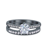 Two Piece Art Deco Wedding Engagement Bridal Ring Round Simulated Cubic Zirconia 925 Sterling Silver