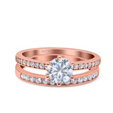 Two Piece Art Deco Wedding Engagement Bridal Ring Round Simulated Cubic Zirconia 925 Sterling Silver