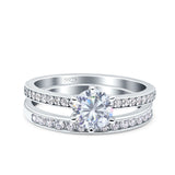 Two Piece Art Deco Wedding Engagement Bridal Ring Round Simulated Cubic Zirconia 925 Sterling Silver