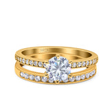 Two Piece Art Deco Wedding Engagement Bridal Ring Round Simulated Cubic Zirconia 925 Sterling Silver