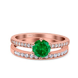 Two Piece Art Deco Wedding Engagement Bridal Ring Round Simulated Cubic Zirconia 925 Sterling Silver