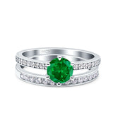 Two Piece Art Deco Wedding Engagement Bridal Ring Round Simulated Cubic Zirconia 925 Sterling Silver