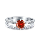 Two Piece Art Deco Wedding Engagement Bridal Ring Round Simulated Cubic Zirconia 925 Sterling Silver