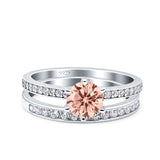 Two Piece Art Deco Wedding Engagement Bridal Ring Round Simulated Cubic Zirconia 925 Sterling Silver