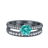 Two Piece Art Deco Wedding Engagement Bridal Ring Round Simulated Cubic Zirconia 925 Sterling Silver