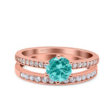 Two Piece Art Deco Wedding Engagement Bridal Ring Round Simulated Cubic Zirconia 925 Sterling Silver