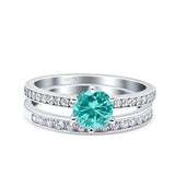 Two Piece Art Deco Wedding Engagement Bridal Ring Round Simulated Cubic Zirconia 925 Sterling Silver