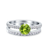 Two Piece Art Deco Wedding Engagement Bridal Ring Round Simulated Cubic Zirconia 925 Sterling Silver