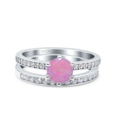 Two Piece Art Deco Wedding Engagement Bridal Ring Round Simulated Cubic Zirconia 925 Sterling Silver