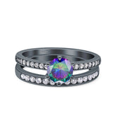 Two Piece Art Deco Wedding Engagement Bridal Ring Round Simulated Cubic Zirconia 925 Sterling Silver