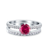 Two Piece Art Deco Wedding Engagement Bridal Ring Round Simulated Cubic Zirconia 925 Sterling Silver