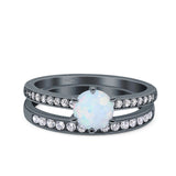 Two Piece Art Deco Wedding Engagement Bridal Ring Round Simulated Cubic Zirconia 925 Sterling Silver