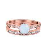 Two Piece Art Deco Wedding Engagement Bridal Ring Round Simulated Cubic Zirconia 925 Sterling Silver