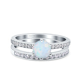 Two Piece Art Deco Wedding Engagement Bridal Ring Round Simulated Cubic Zirconia 925 Sterling Silver