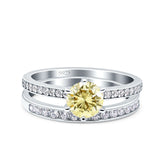 Two Piece Art Deco Wedding Engagement Bridal Ring Round Simulated Cubic Zirconia 925 Sterling Silver
