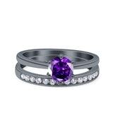 Two Piece Art Deco Wedding Engagement Bridal Ring Round Simulated Cubic Zirconia 925 Sterling Silver