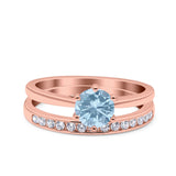 Two Piece Art Deco Wedding Engagement Bridal Ring Round Simulated Cubic Zirconia 925 Sterling Silver