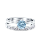 Two Piece Art Deco Wedding Engagement Bridal Ring Round Simulated Cubic Zirconia 925 Sterling Silver