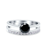 Two Piece Art Deco Wedding Engagement Bridal Ring Round Simulated Cubic Zirconia 925 Sterling Silver