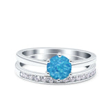 Two Piece Art Deco Wedding Engagement Bridal Ring Round Simulated Cubic Zirconia 925 Sterling Silver